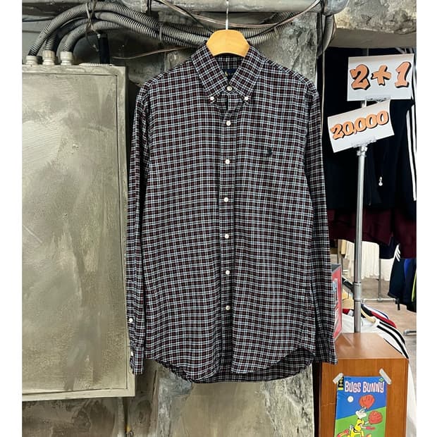 폴로 랄프로렌 슬림핏 체크 셔츠 블랙 S #csz3741