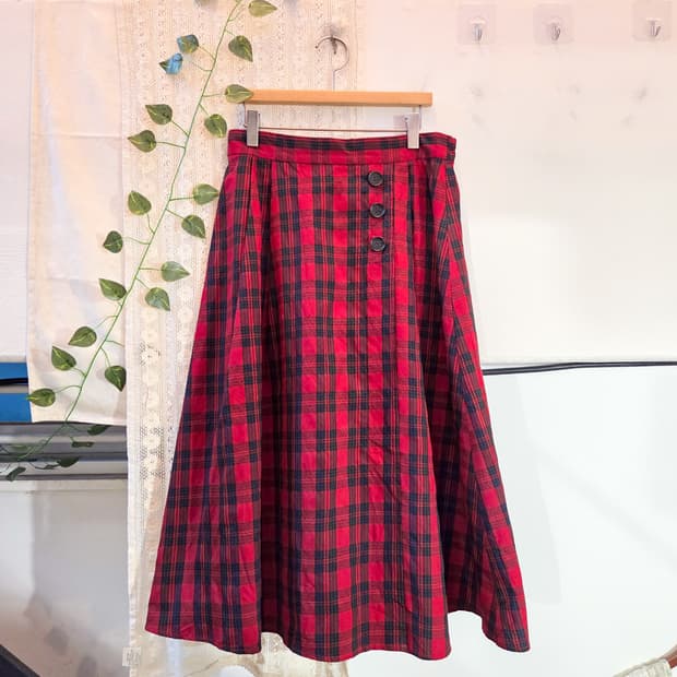레드 체크 롱스커트
