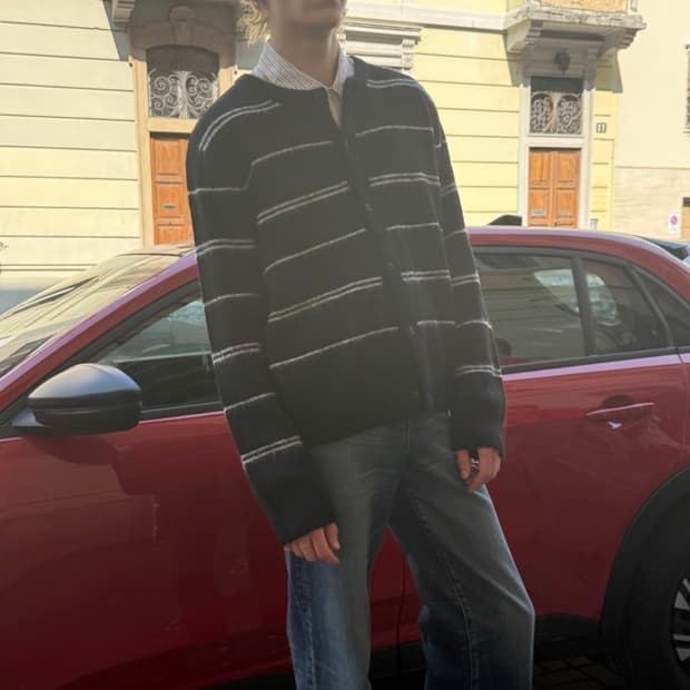 엘무드 스트라이프가디건 48사이즈