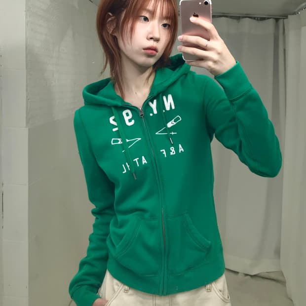아베크롬비 딱붙 그린 스팽글 후드집업