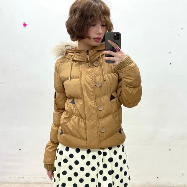 Beige Shirring Big Hoodie Padded