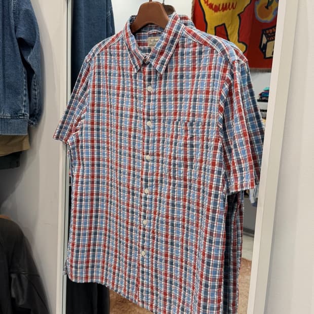 00s L.L.Bean 엘엘빈 시어서커 체크 반팔 셔츠
