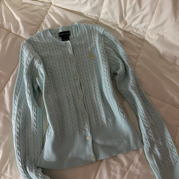 폴로 랄프로렌  미니 꽈배기 가디건 소다색