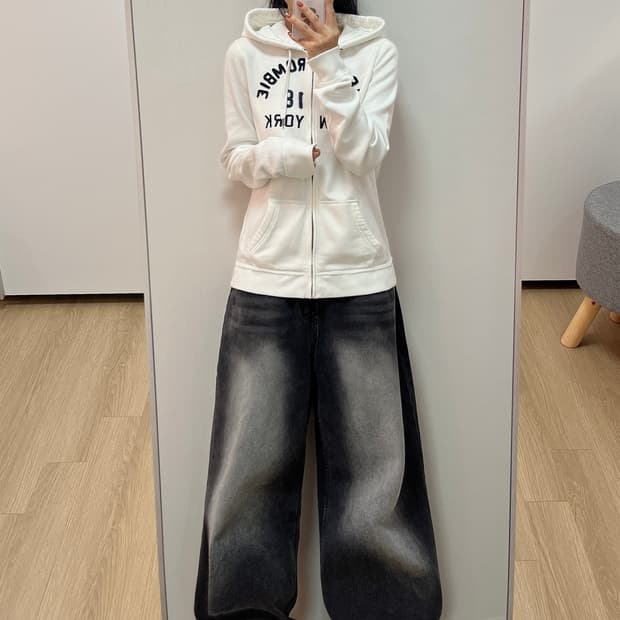 아베크롬비 자수로고 화이트 후드집업