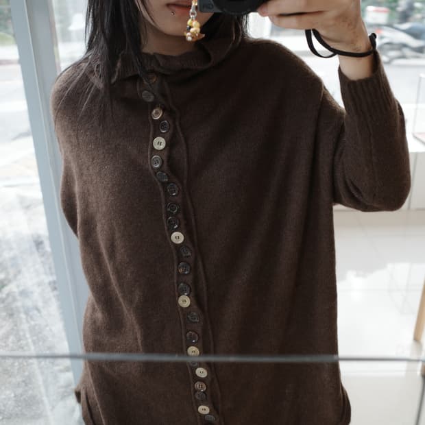 Multi-button turtle neck long cardigan