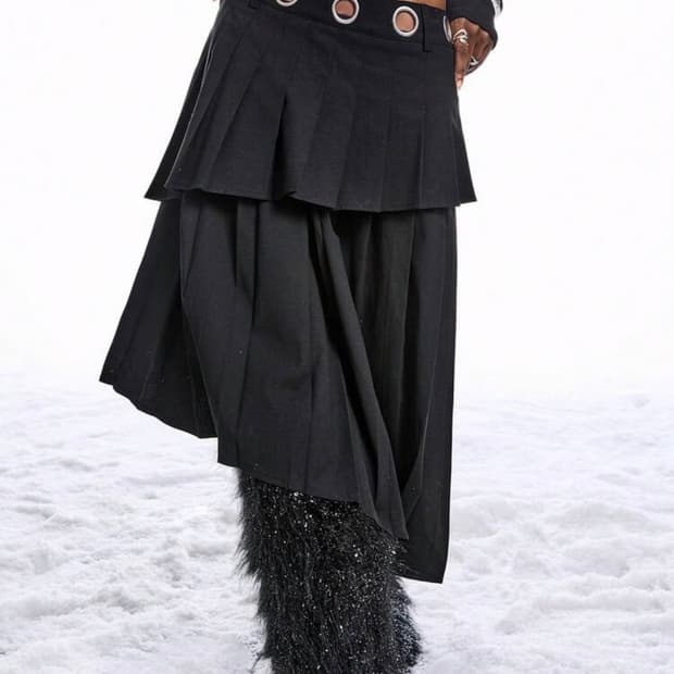 메탈 아일렛 언발 스커트