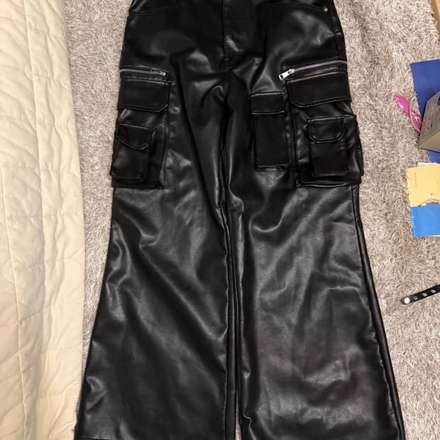 Flared Cargo Leather Pants