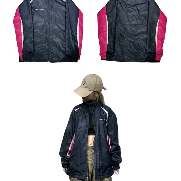 챔피온 네이비 핑크 바람막이 트랙 자켓 L