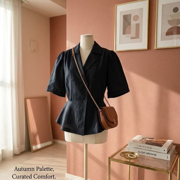 [지컷/g-cut] 린넨 혼방 퍼프 슬리브 페플럼 자켓 (55)