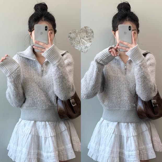 캘빈 클라인 반집업 니트 