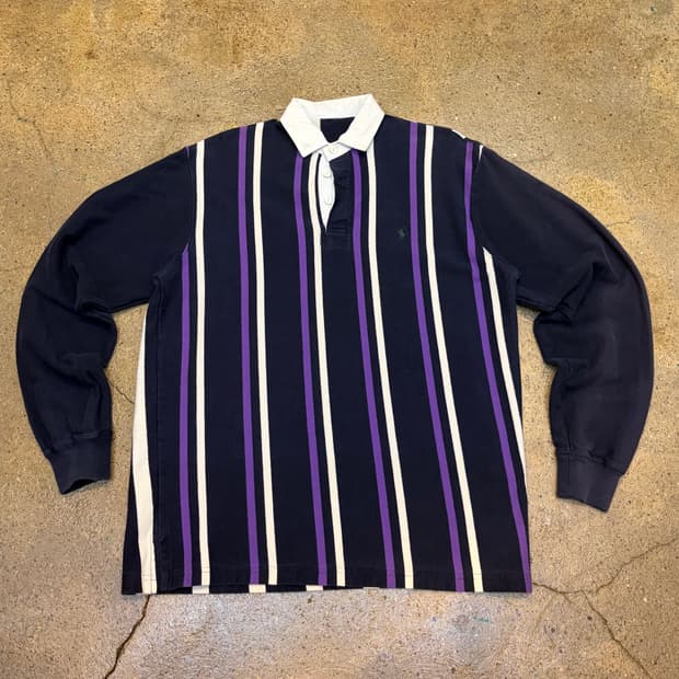 레어 90s 미국 빈티지 폴로랄프로렌 스트라이프 럭비티 카라티 