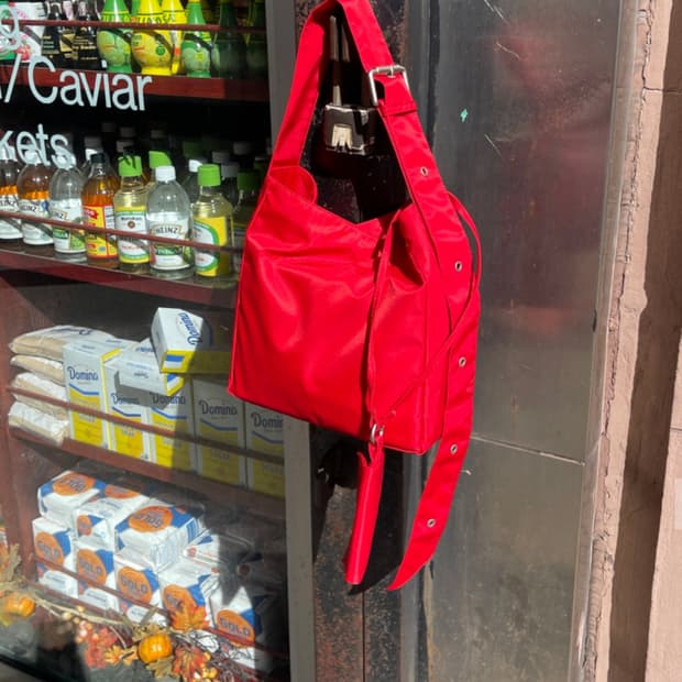 쿨거반택포함) 뮈니르 나일론 시티백S 칠리 (레드 크로스 숄더 토트백)