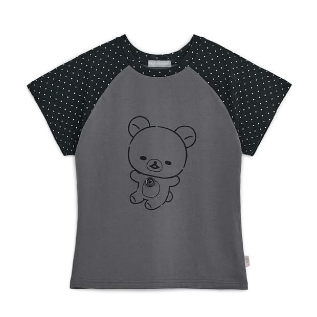 허그유어스킨 Korilakkuma dot raglan tee (Charc
