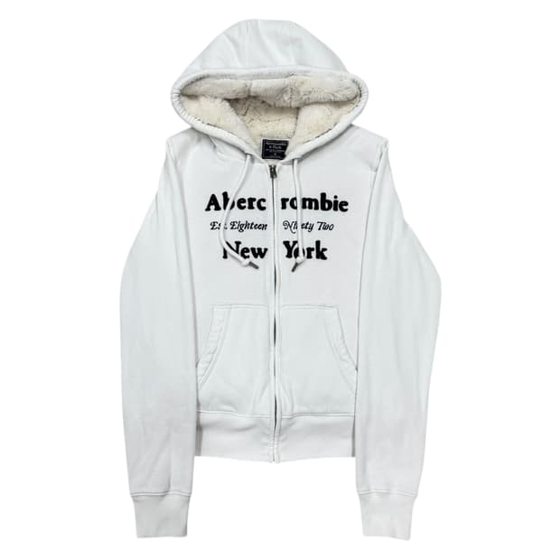 아베크롬비 빈티지 쉐르파 딱붙핏 화이트 후드집업 자켓 M