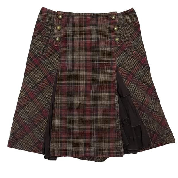 Corduroy check slit skirt