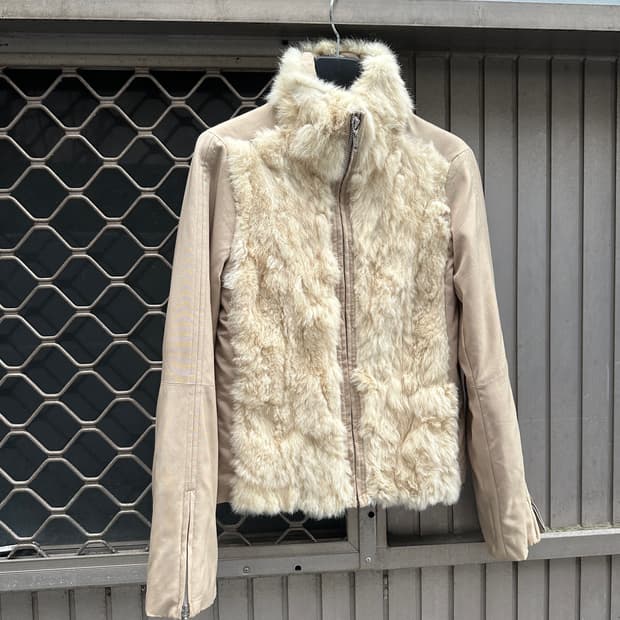 Rabbit brown fur trimming jacket
