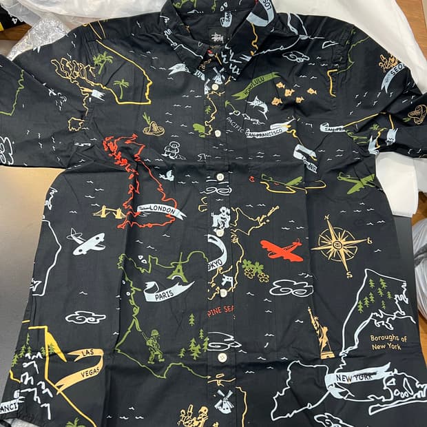 스투시 월드시티 맵프린트 셔츠 L