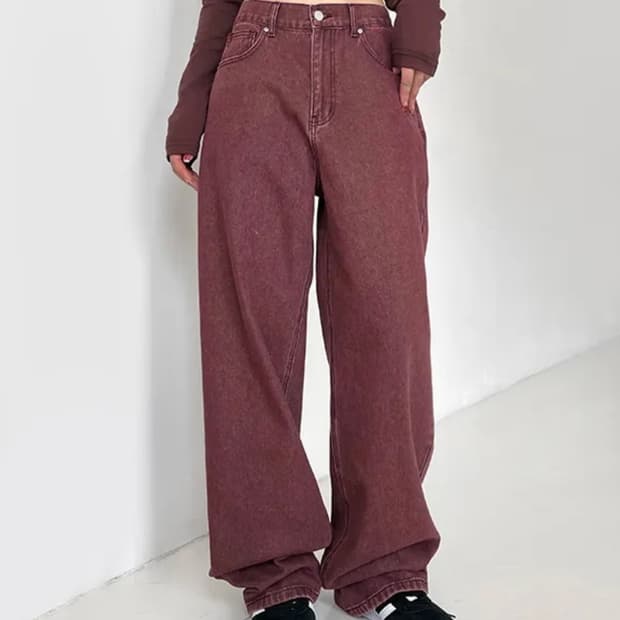 와인컬러 와이드 데님