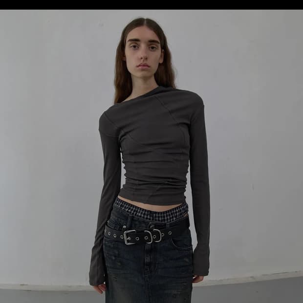 Lcdc tm CURVED LONG SLEEVE TOP (GREY)