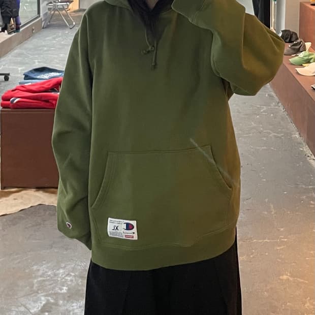 슈프림X챔피온 그린 후드 스웻셔츠 H2181