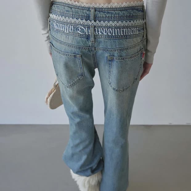 Double Waist Boots Cut Denim Mid Blue