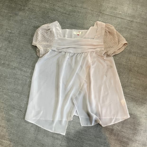 일본빈티지 Pageboy 달천깔페어리 니트레이어드 반팔블라우스