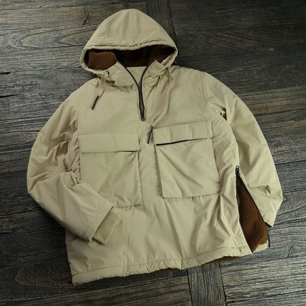[자라] 안감 양털 후리스 후드 아노락 바람막이 자켓 베이지 M18666