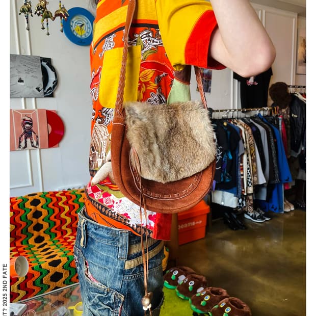 80-90s J&R Real Rabbit Fur & Cowhide Bag