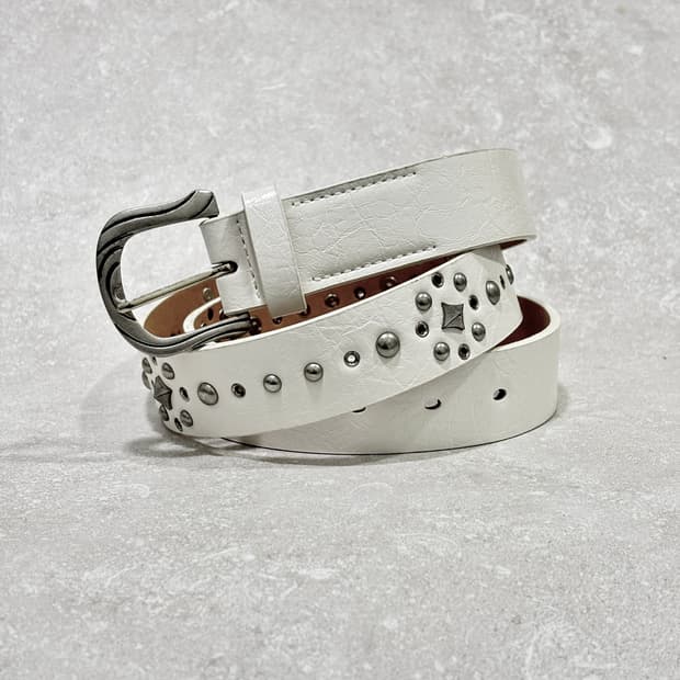 Oribell 락스터드 아일렛 크랙 가죽 볼드 벨트