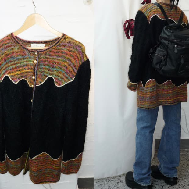 color wave overfit knit cardigan
