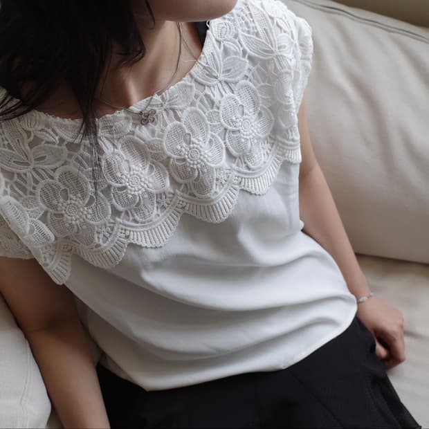 JPN floral lace yoke blouse