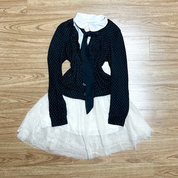 빈티지 도트 가디건 원피스 세트 히메갸루 로걀 라떼 모리걸 코이세이오깔