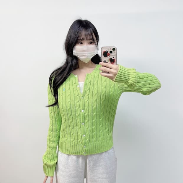폴로 랄프로렌 포니 로고 케이블 라운드 가디건 니트
