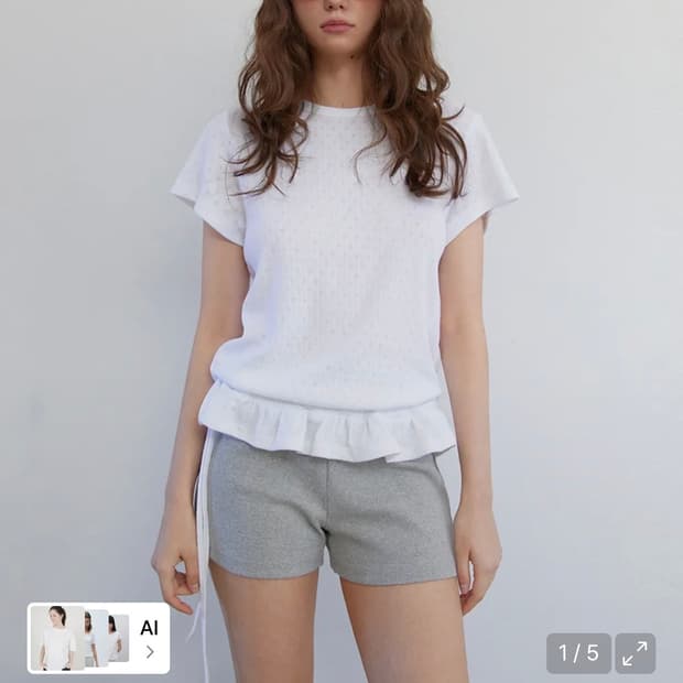  렌세 Eyelet Frill Half T-shirt White