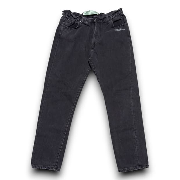 Off-White 개버딘 하이 라이즈 블랙 그레이 워시 데님 팬츠