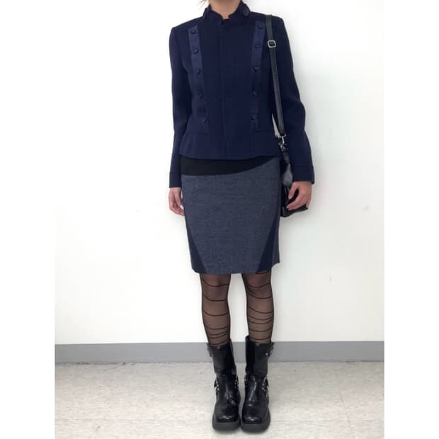 빈티지 네이비 미디 스커트