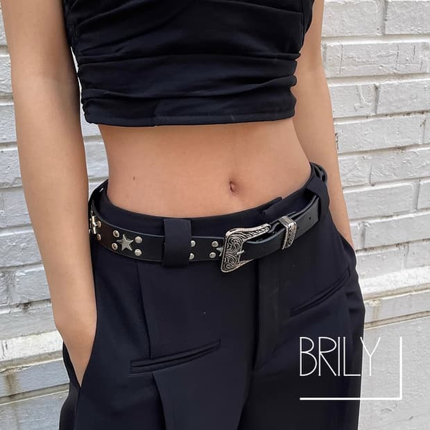 [Unisex] TULA 스타 별 스터드 클래식 웨스턴 가죽 벨트