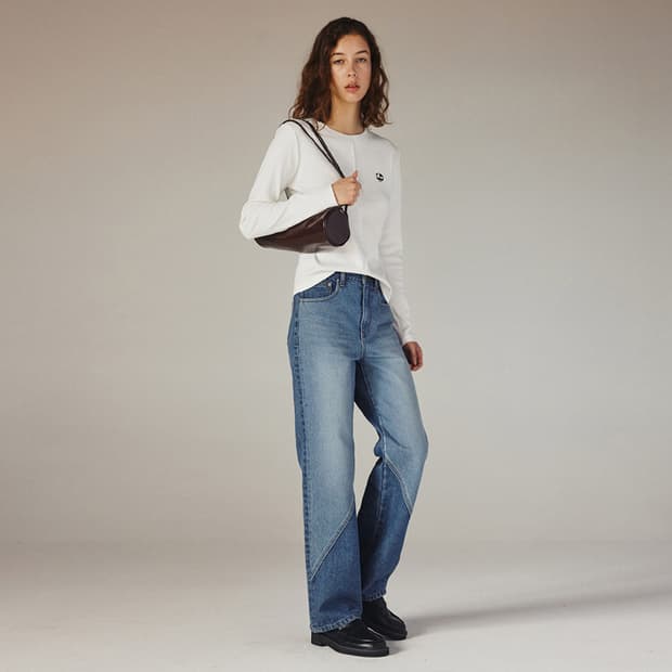 leuni diagonal cut straight 청바지