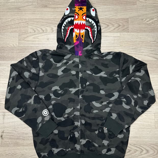 베이프 BAPE 카모 샤크 후드집업 XL