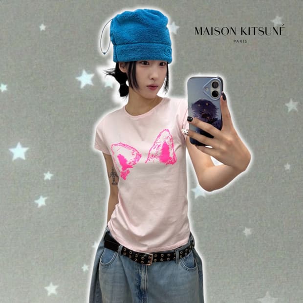 메종키츠네 핑크 폭스 반팔티