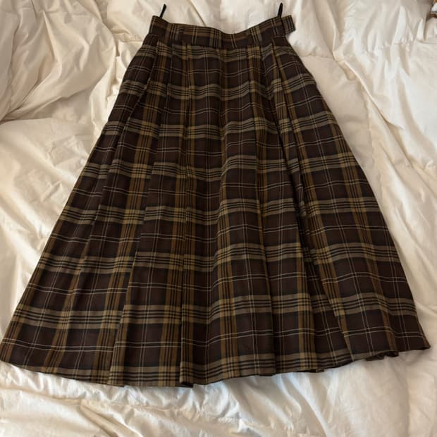 브라운 체크 롱스커트