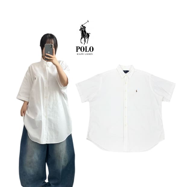 폴로 포니 XXL 빅사이즈 옥스포드 화이트 반팔 셔츠