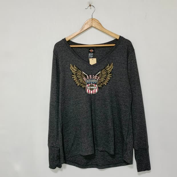 할리 데이비슨 윙 날개 프린팅 긴팔 티셔츠 빈티지 롱슬리브 남녀공용