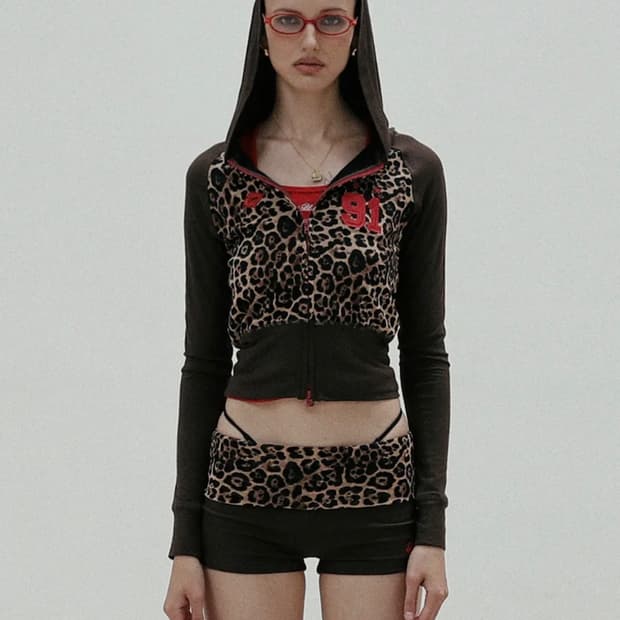 배드블러드 져지 후드 집업 - 레오파드