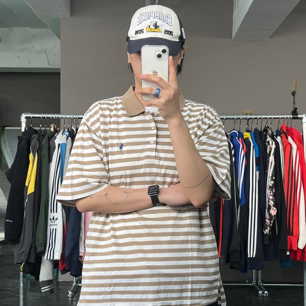 폴로 랄프로렌 스트라이프 카라 반팔 티셔츠 