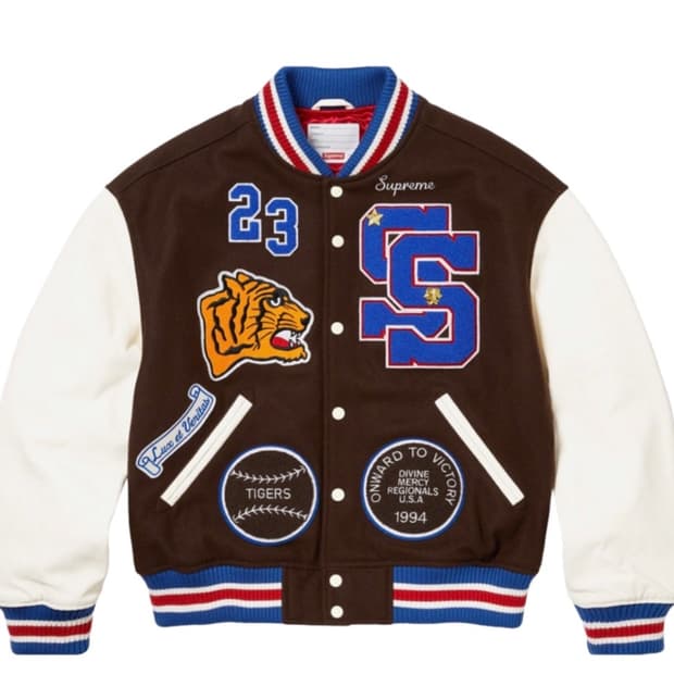 L - 슈프림 타이거 바시티 자켓 브라운 - 23FW