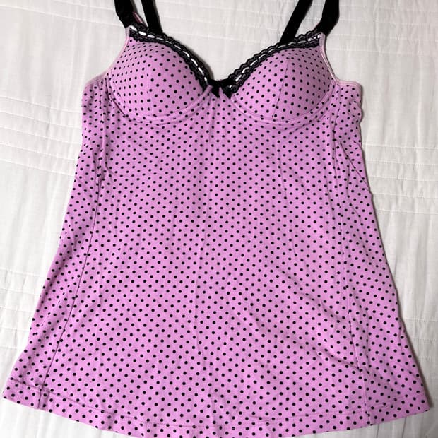 도트 레이스 리본 핑크 슬리브리스 탑 / 갸루