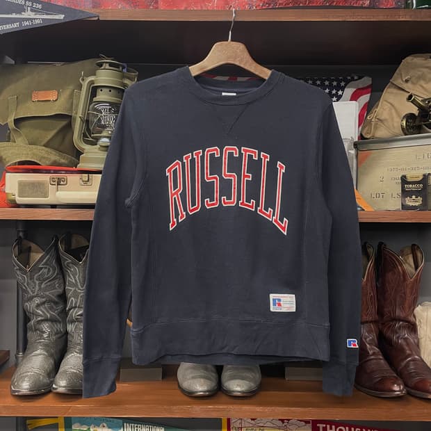 90s 러셀 아틀레틱 프린팅 스펠 아웃 맨투맨 스웻 셔츠 N397