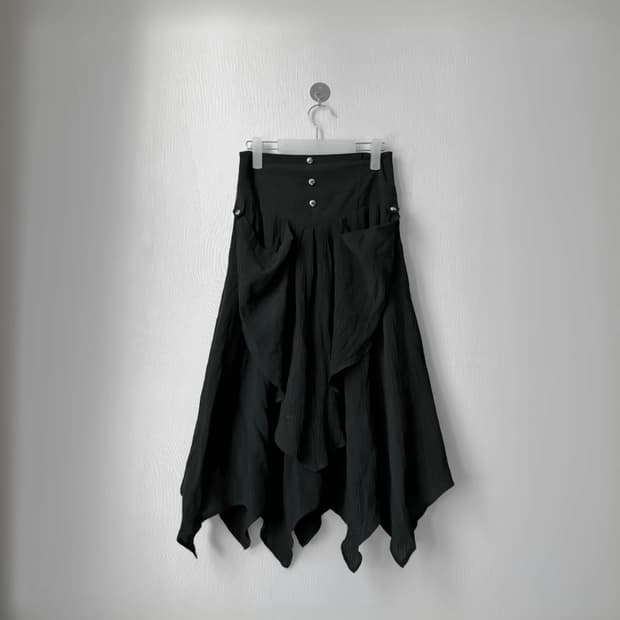 아카이브 드레이프 레이어드 셔링 견장 스터드디테일 롱스커트 치마 락시크