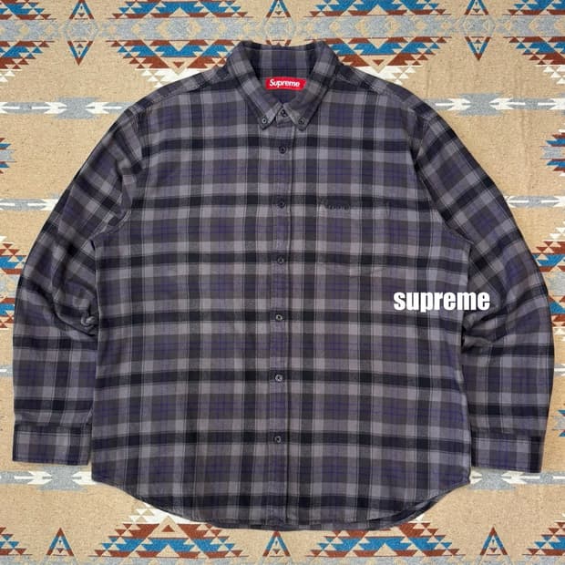 [L] 슈프림 플레이드 플란넬 셔츠 블랙 - 24SS